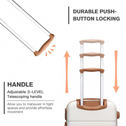 Kono 20 Inch Premium ABS Carry-On Suitcase with Combination Lock - Cream & Brown