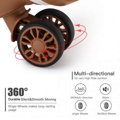 Kono 20 Inch Premium ABS Carry-On Suitcase with Combination Lock - Cream & Brown