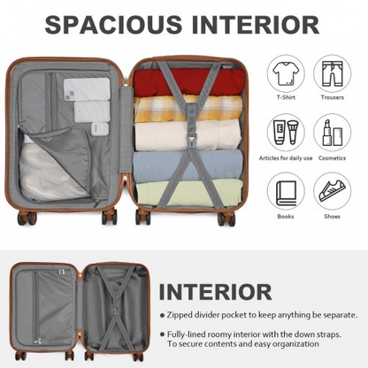 Kono 20 Inch Premium ABS Carry-On Suitcase with Combination Lock - Cream & Brown