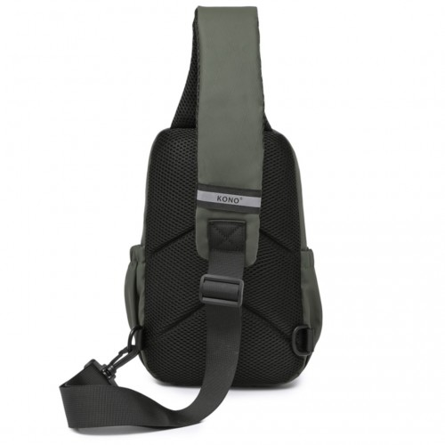 Kono Green Water-Resistant Ultra-Thin Lightweight Sling Chest Bag with Reflective Trim for Safe Night Travel