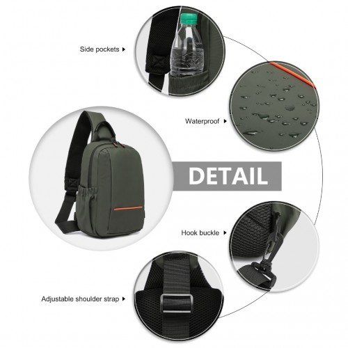 Kono Green Water-Resistant Ultra-Thin Lightweight Sling Chest Bag with Reflective Trim for Safe Night Travel