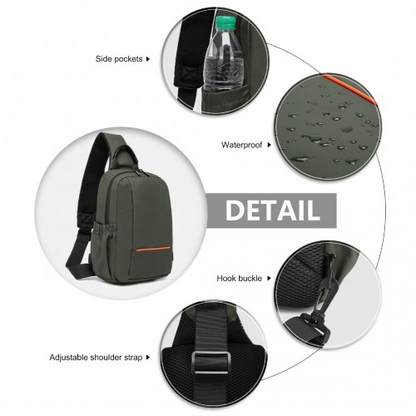 Kono Green Water-Resistant Ultra-Thin Lightweight Sling Chest Bag with Reflective Trim for Safe Night Travel