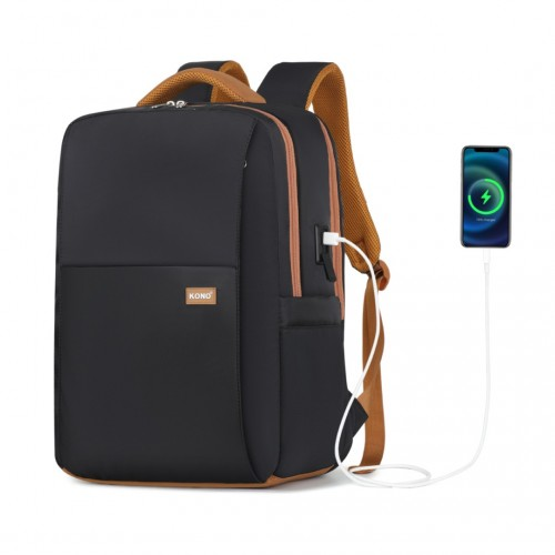 Kono Water-Resistant Laptop Backpack with USB Charging - Business Travel Rucksack 2 Pc Set - Black And Brown