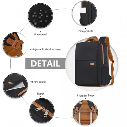 Kono Water-Resistant Laptop Backpack with USB Charging - Business Travel Rucksack 2 Pc Set - Black And Brown