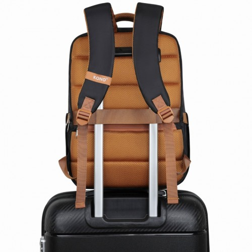 Kono Water-Resistant Laptop Backpack with USB Charging - Business Travel Rucksack 2 Pc Set - Black And Brown