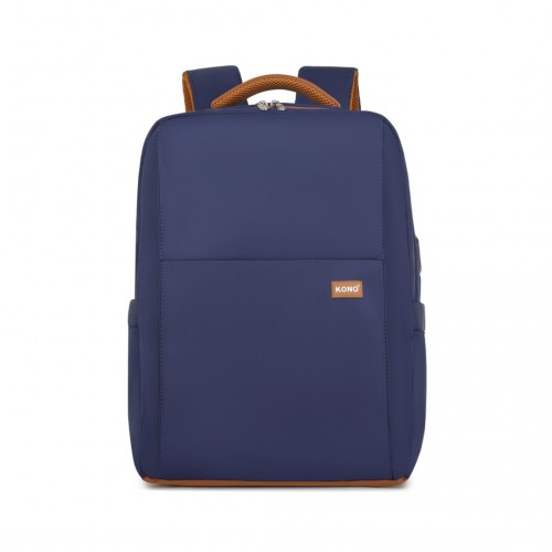 Kono Water-Resistant Laptop Backpack with USB Charging Business Rucksack - 2 Pc Set - Navy & Brown