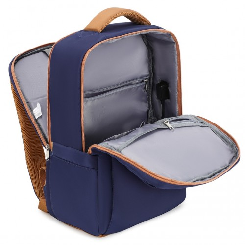 Kono Water-Resistant Laptop Backpack with USB Charging Business Rucksack - 2 Pc Set - Navy & Brown