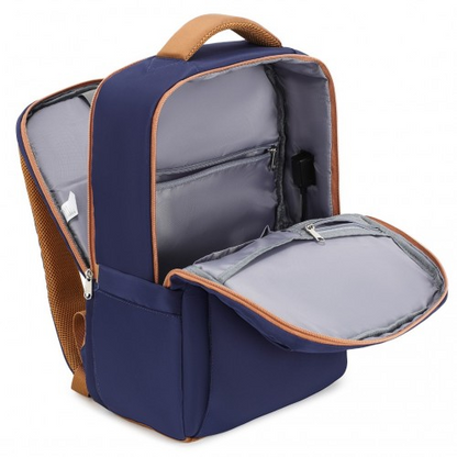 Kono Water-Resistant Laptop Backpack with USB Charging Business Rucksack - 2 Pc Set - Navy & Brown