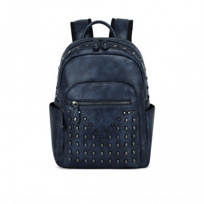 Miss Lulu Fashion PU Leather Skull Studded Backpack - Urban Chic Rock Style City Backpack - Navy
