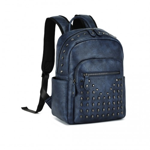 Miss Lulu Fashion PU Leather Skull Studded Backpack - Urban Chic Rock Style City Backpack - Navy