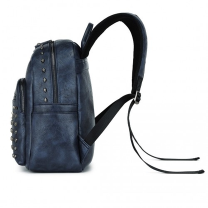 Miss Lulu Fashion PU Leather Skull Studded Backpack - Urban Chic Rock Style City Backpack - Navy
