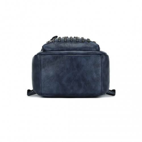 Miss Lulu Fashion PU Leather Skull Studded Backpack - Urban Chic Rock Style City Backpack - Navy