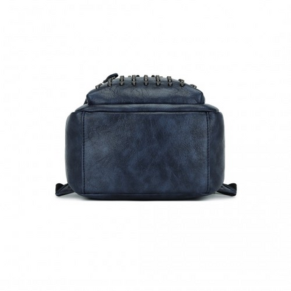 Miss Lulu Fashion PU Leather Skull Studded Backpack - Urban Chic Rock Style City Backpack - Navy