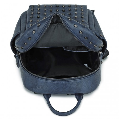 Miss Lulu Fashion PU Leather Skull Studded Backpack - Urban Chic Rock Style City Backpack - Navy