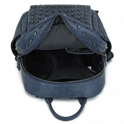 Miss Lulu Fashion PU Leather Skull Studded Backpack - Urban Chic Rock Style City Backpack - Navy