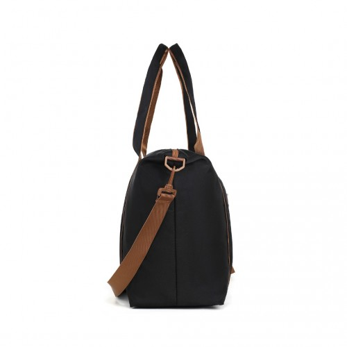 Kono Lightweight Waterproof Weekender Tote Bag - Foldable Cabin Flight Duffel, Ideal for Underseat Carry-On Travel - Black and Brown