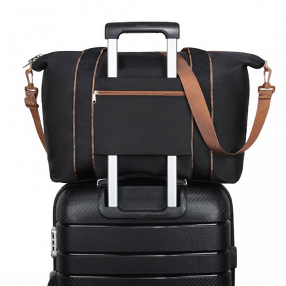 Kono Lightweight Waterproof Weekender Tote Bag - Foldable Cabin Flight Duffel, Ideal for Underseat Carry-On Travel - Black and Brown