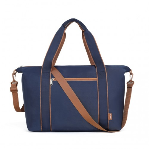 Kono Lightweight Waterproof Weekender Tote Bag - Foldable Cabin Flight Duffel - Navy and Brown