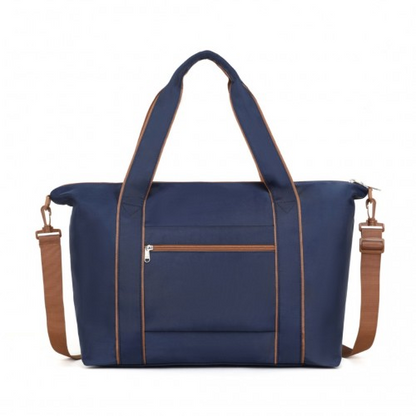Kono Lightweight Waterproof Weekender Tote Bag - Foldable Cabin Flight Duffel - Navy and Brown