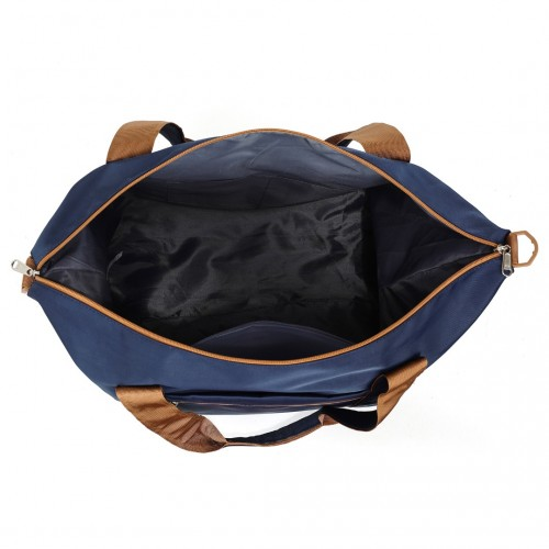 Kono Lightweight Waterproof Weekender Tote Bag - Foldable Cabin Flight Duffel - Navy and Brown