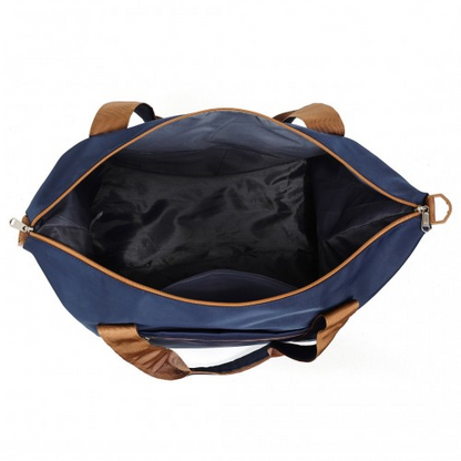 Kono Lightweight Waterproof Weekender Tote Bag - Foldable Cabin Flight Duffel - Navy and Brown