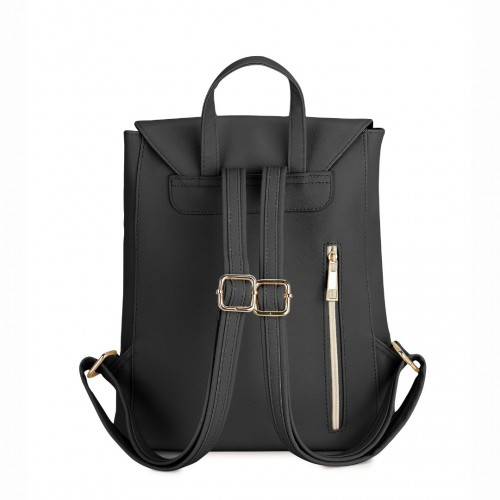 Miss Lulu Stylish Faux Leather Backpack - Secure Daypack with Magnetic Snap Closure Fashionable PU Leather Travel Bag - Black