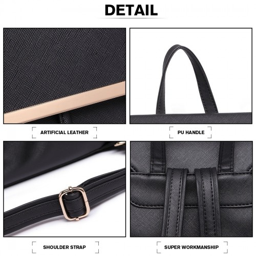 Miss Lulu Stylish Faux Leather Backpack - Secure Daypack with Magnetic Snap Closure Fashionable PU Leather Travel Bag - Black