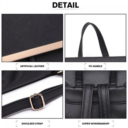 Miss Lulu Stylish Faux Leather Backpack - Secure Daypack with Magnetic Snap Closure Fashionable PU Leather Travel Bag - Black