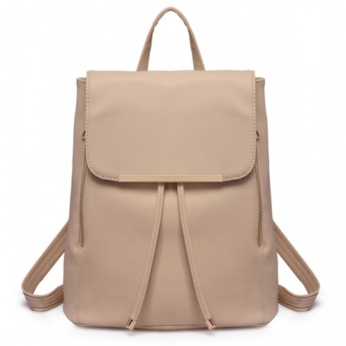 Miss Lulu Stylish Faux Leather Backpack with Magnetic Snap Closure - Fashionable Beige PU Leather Daypack for Travel