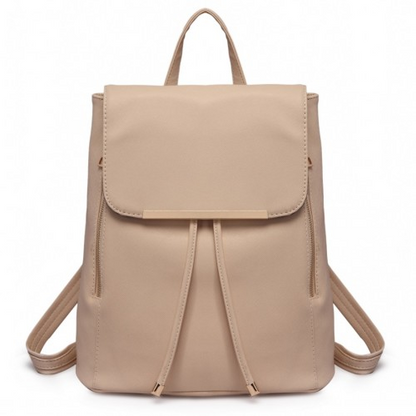 Miss Lulu Stylish Faux Leather Backpack with Magnetic Snap Closure - Fashionable Beige PU Leather Daypack for Travel