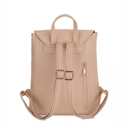 Miss Lulu Stylish Faux Leather Backpack with Magnetic Snap Closure - Fashionable Beige PU Leather Daypack for Travel