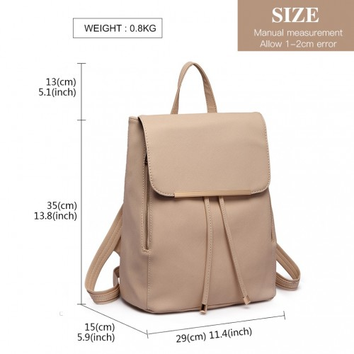 Miss Lulu Stylish Faux Leather Backpack with Magnetic Snap Closure - Fashionable Beige PU Leather Daypack for Travel