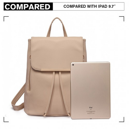 Miss Lulu Stylish Faux Leather Backpack with Magnetic Snap Closure - Fashionable Beige PU Leather Daypack for Travel