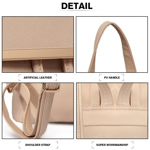 Miss Lulu Stylish Faux Leather Backpack with Magnetic Snap Closure - Fashionable Beige PU Leather Daypack for Travel