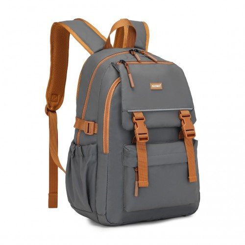 Kono PVC Coated Urban Water-Resistant Backpack with Reflective Safety Straps - Grey and Brown