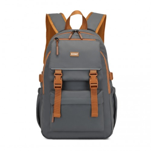 Kono PVC Coated Urban Water-Resistant Backpack with Reflective Safety Straps - Grey and Brown