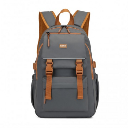 Kono PVC Coated Urban Water-Resistant Backpack with Reflective Safety Straps - Grey and Brown