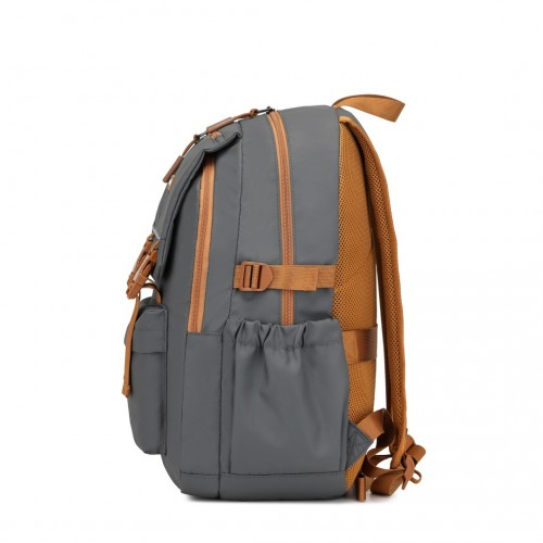 Kono PVC Coated Urban Water-Resistant Backpack with Reflective Safety Straps - Grey and Brown