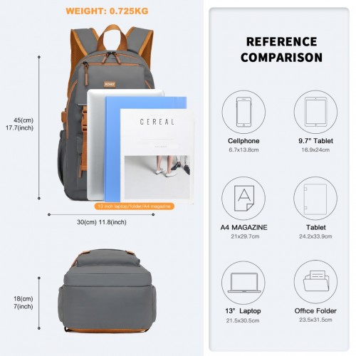 Kono PVC Coated Urban Water-Resistant Backpack with Reflective Safety Straps - Grey and Brown