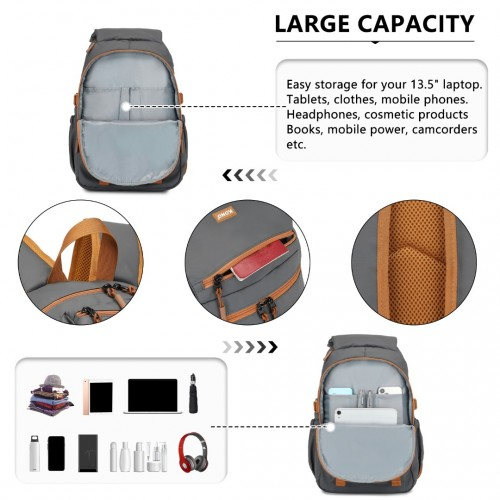 Kono PVC Coated Urban Water-Resistant Backpack with Reflective Safety Straps - Grey and Brown