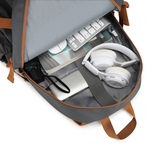 Kono PVC Coated Urban Water-Resistant Backpack with Reflective Safety Straps - Grey and Brown