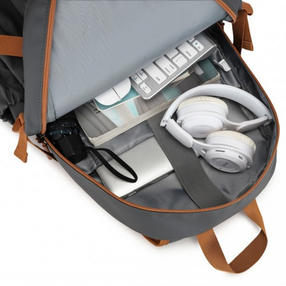 Kono PVC Coated Urban Water-Resistant Backpack with Reflective Safety Straps - Grey and Brown