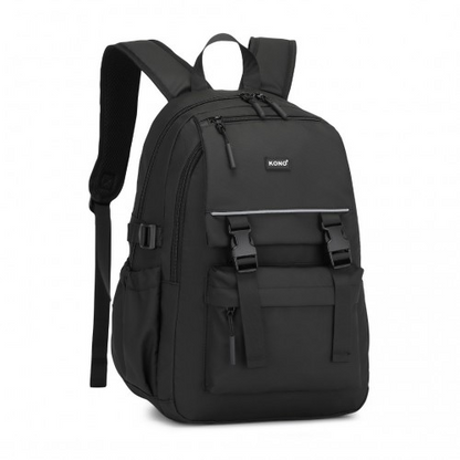 Kono Urban Water-Resistant Backpack with Reflective Safety Straps & Multi-Compartment Design - Black
