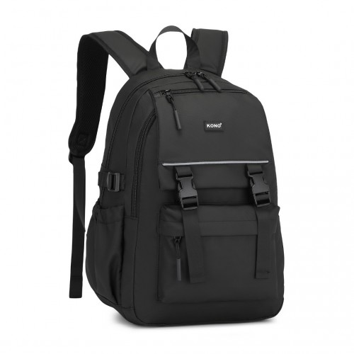 Kono Urban Water-Resistant Backpack with Reflective Safety Straps & Multi-Compartment Design - Black