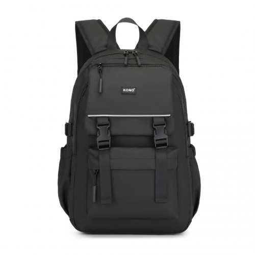 Kono Urban Water-Resistant Backpack with Reflective Safety Straps & Multi-Compartment Design - Black