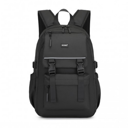 Kono Urban Water-Resistant Backpack with Reflective Safety Straps & Multi-Compartment Design - Black
