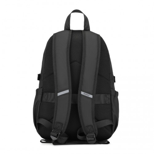 Kono Urban Water-Resistant Backpack with Reflective Safety Straps & Multi-Compartment Design - Black