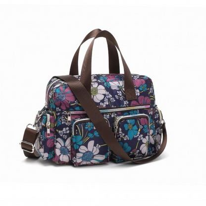 Kono Versatile Multi-Pocket Travel Bag with Adjustable Detachable Strap and Floral Print - Navy | Stylish, Practical Crossbody Tote for Daily Use