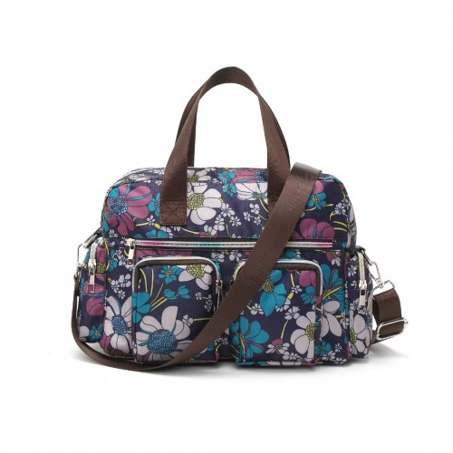 Kono Versatile Multi-Pocket Travel Bag with Adjustable Detachable Strap and Floral Print - Navy | Stylish, Practical Crossbody Tote for Daily Use