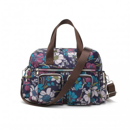 Kono Versatile Multi-Pocket Travel Bag with Adjustable Detachable Strap and Floral Print - Navy | Stylish, Practical Crossbody Tote for Daily Use